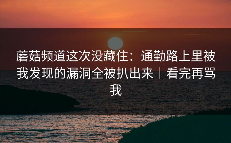 蘑菇频道这次没藏住：通勤路上里被我发现的漏洞全被扒出来｜看完再骂我