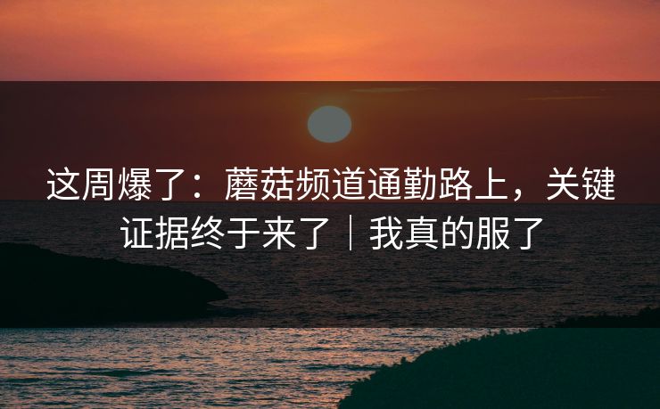 这周爆了:蘑菇频道通勤路上,关键证据终于来了|我真的服了 这周爆了:蘑菇频道通勤路上,关键证据终于来了|我真的服了