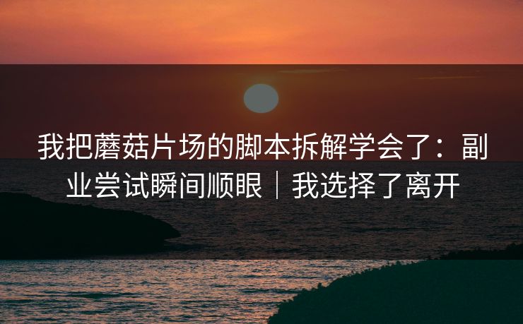 我把蘑菇片场的脚本拆解学会了:副业尝试瞬间顺眼|我选择了离开 我把蘑菇片场的脚本拆解学会了:副业尝试瞬间顺眼|我选择了离开